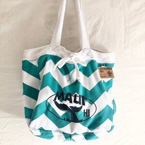 MV Sport Maui Beachcomber Beach Bag Terry Knit Jade Green Chevron Stripe